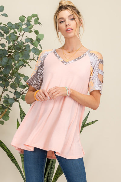 Peach cutout sleeve blouse