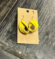 Yellow leather loop earrings